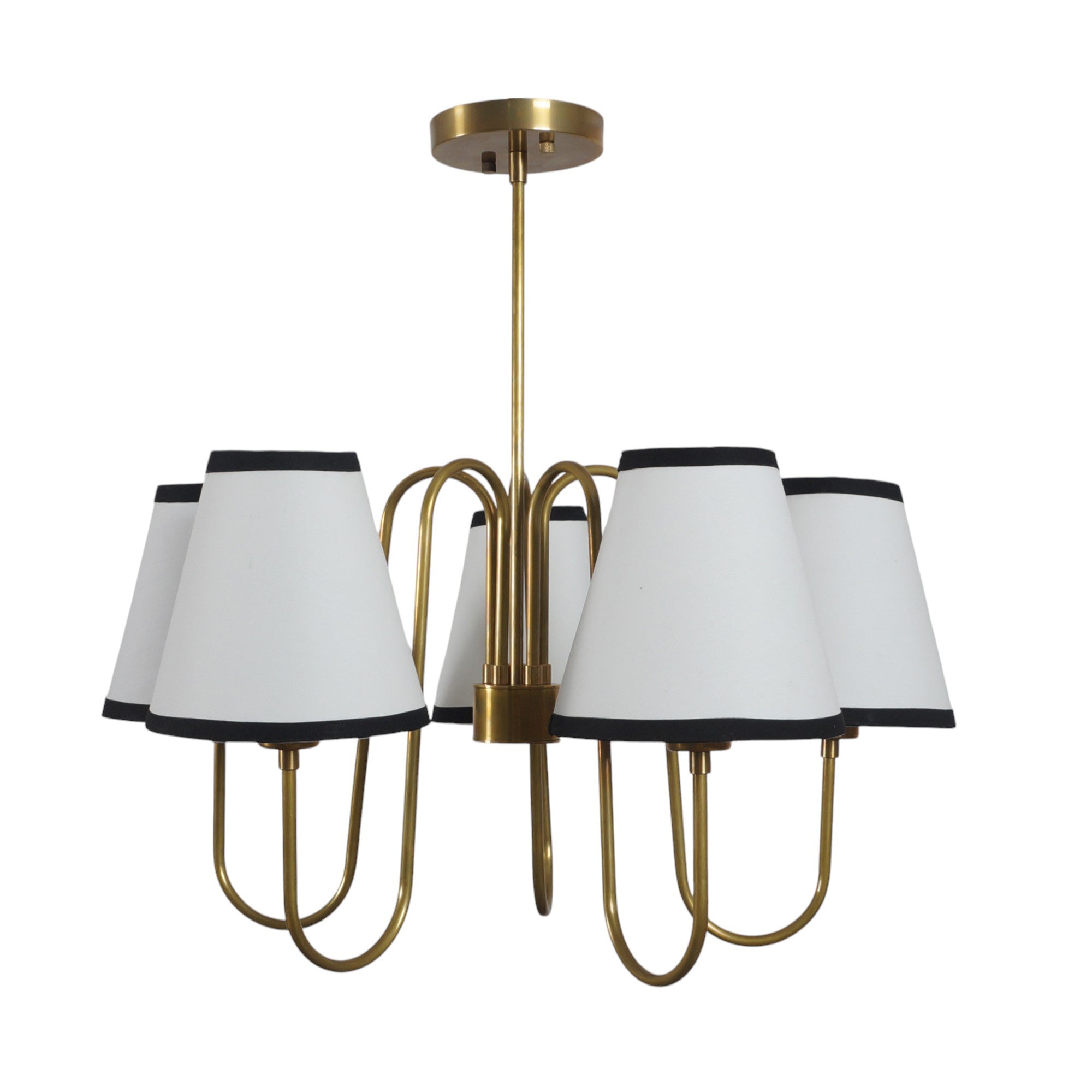 Five Linen Shade Light Brass Chandelier Fixture