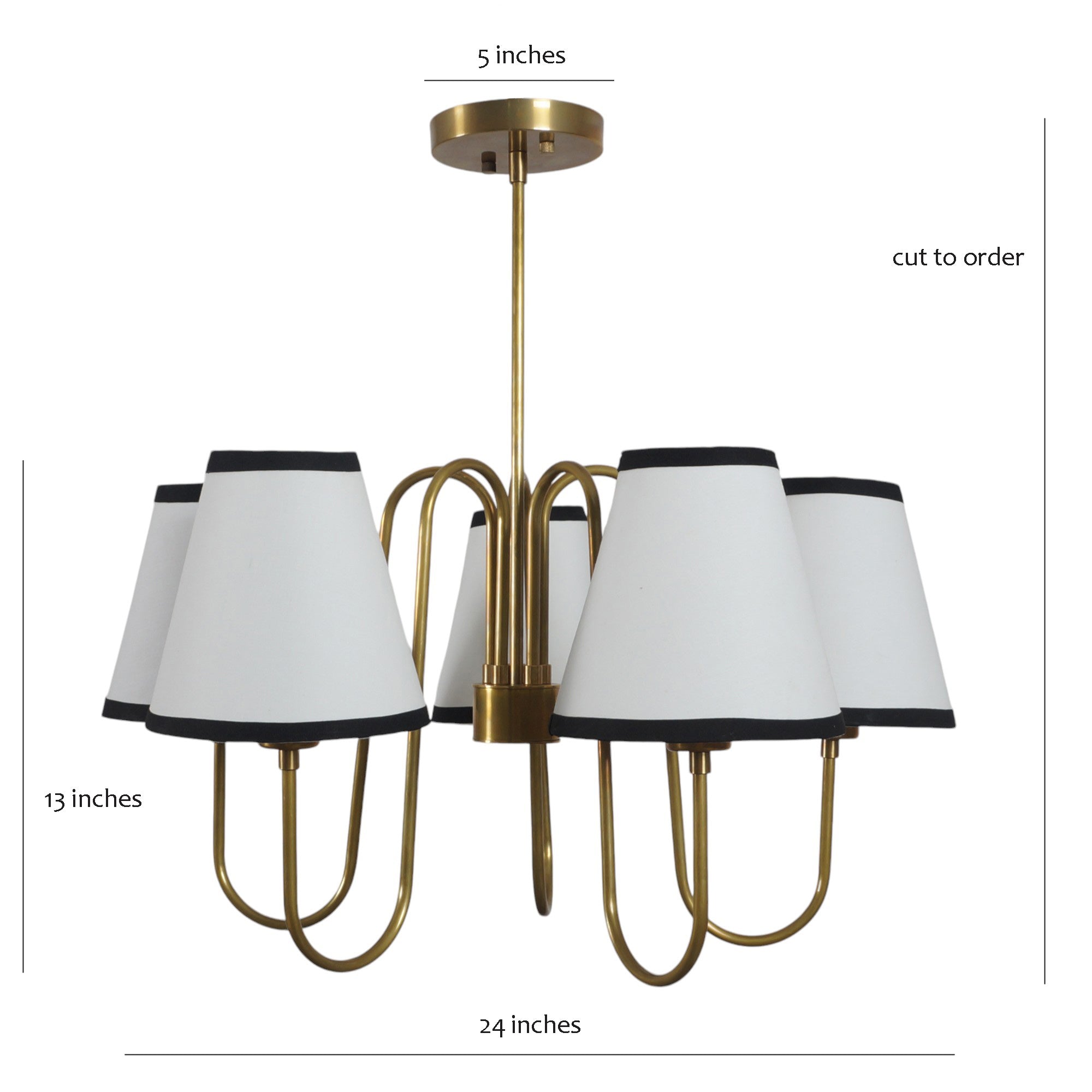 Five Linen Shade Light Brass Chandelier Fixture