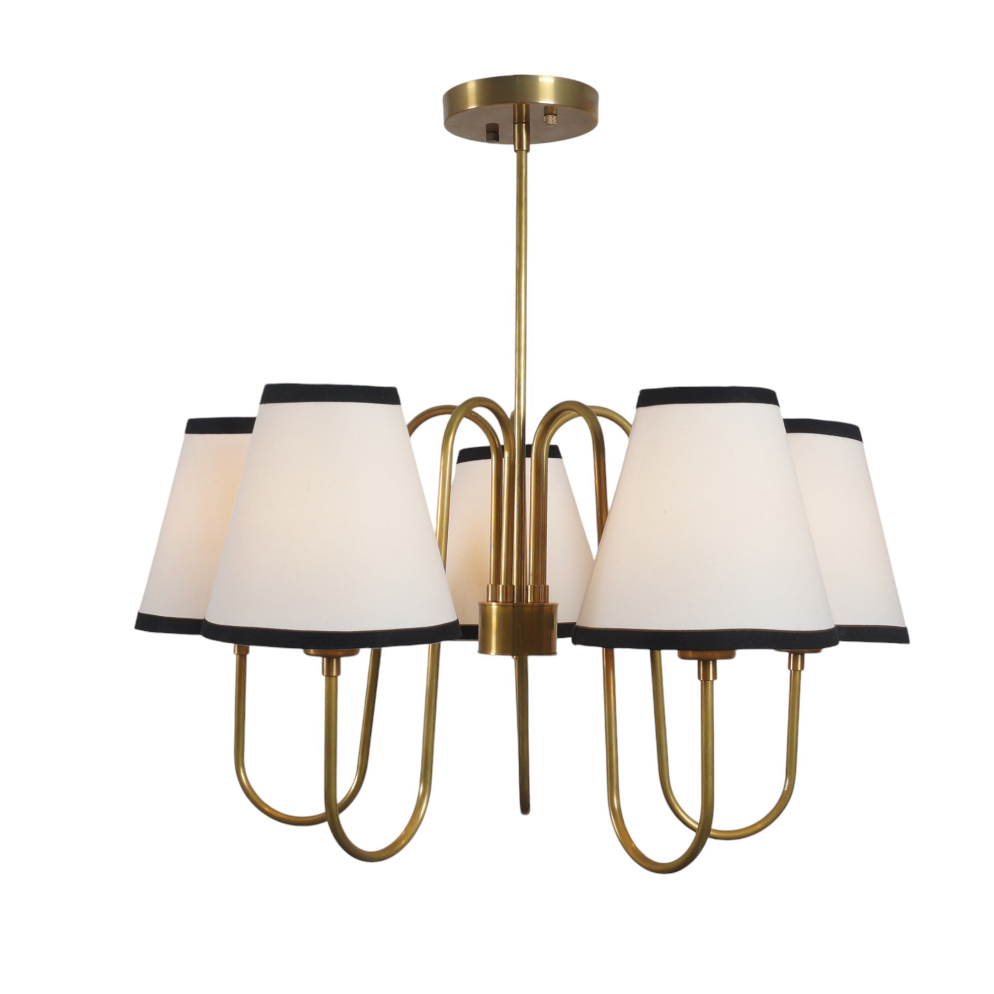 Five Linen Shade Light Brass Chandelier Fixture