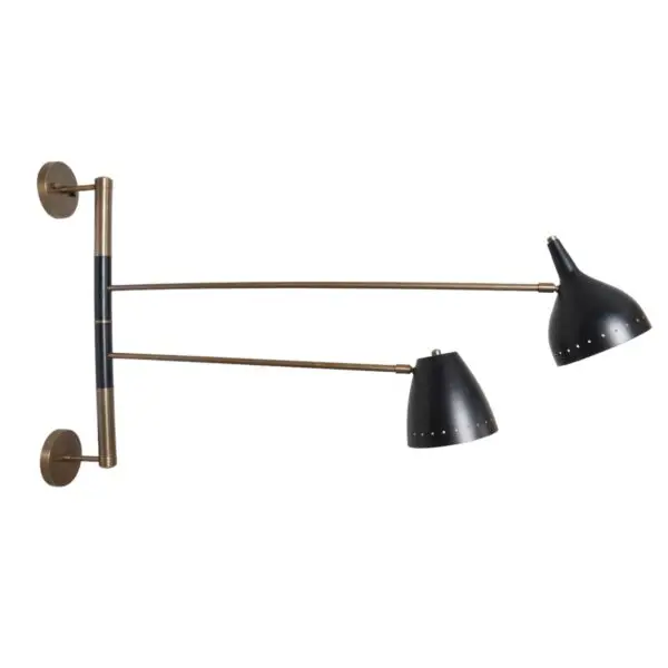 Double Shade Brass Articulated Arm Wall Fixture - Image 2