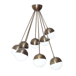Eight Globe Brass Ceiling Cluster Pendant Chandelier