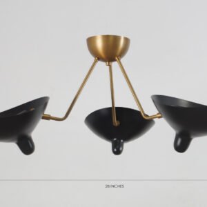 Three Light Shade Semi Flush Mount Brass Ceiling Fixture