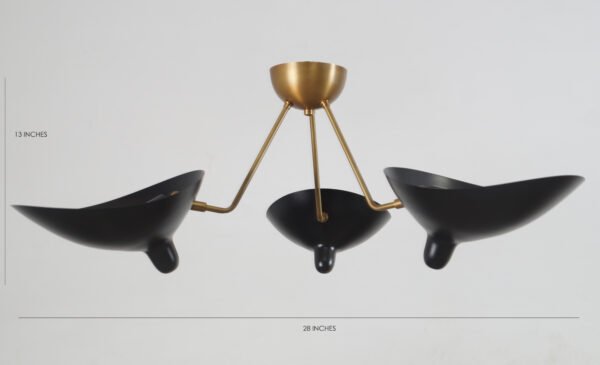 Three Light Shade Semi Flush Mount Brass Ceiling Fixture