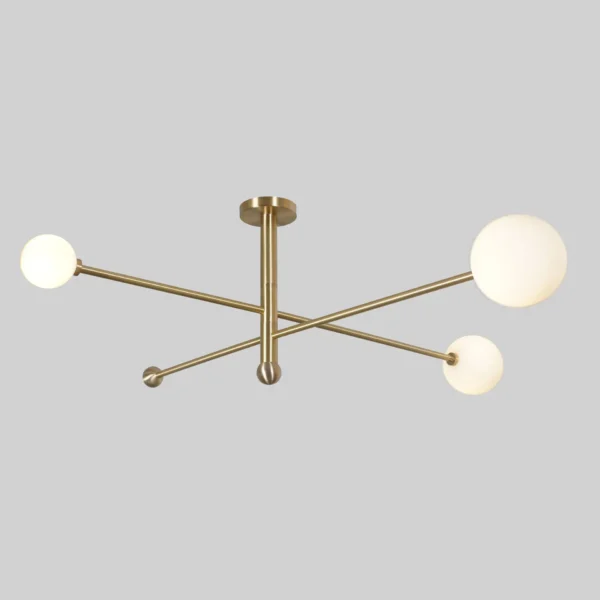 Three Globe Light Brass Linear Sputnik Chandelier - Image 2