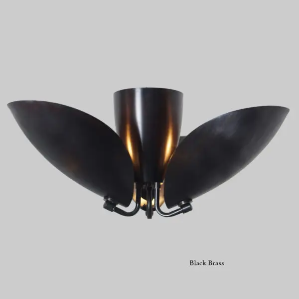 Three Light Shade Turtle Flush Mount Brass Ceiling Fixture - Image 2