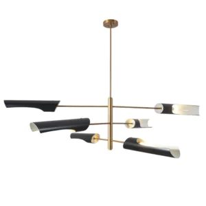 Modern Brass Six Shade Three Tired Sputnik Chandelier
