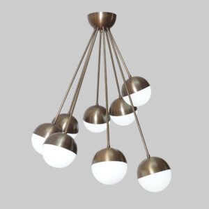Eight Globe Brass Ceiling Cluster Pendant Chandelier