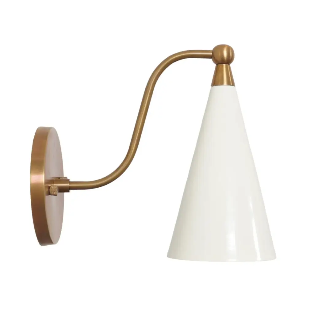 Single Light Cone Shade Brass Wall Sconce