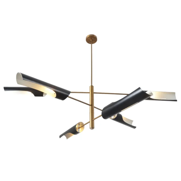 Modern Brass Six Shade Three Tired Sputnik Chandelier - Image 2