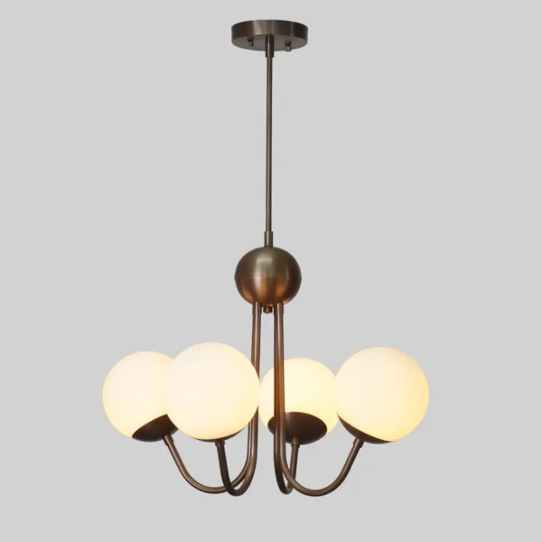 Four Globe Brass Sputnik Lotus Chandelier Pendant Light - Image 3