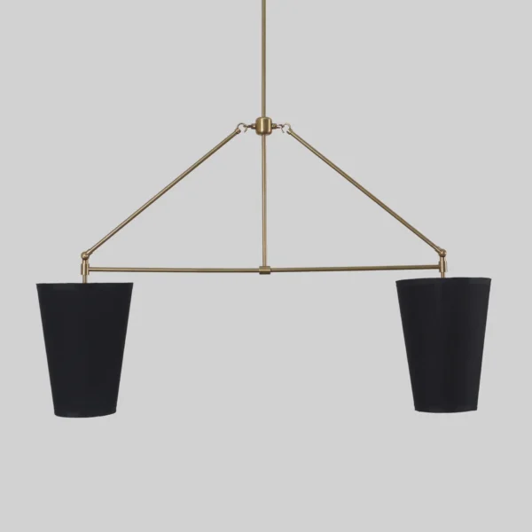 Two Light Linen Shade Brass Pendant Ceiling Light Fixture - Image 2