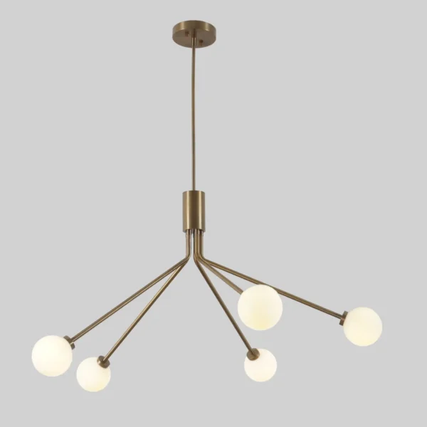 Five Globe Brass Sputnik Spider Chandelier Light Fixture - Image 3