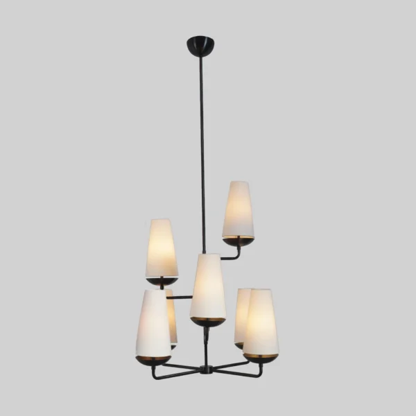 Seven Linen Shade Linear Light Brass Chandelier Fixture - Image 2
