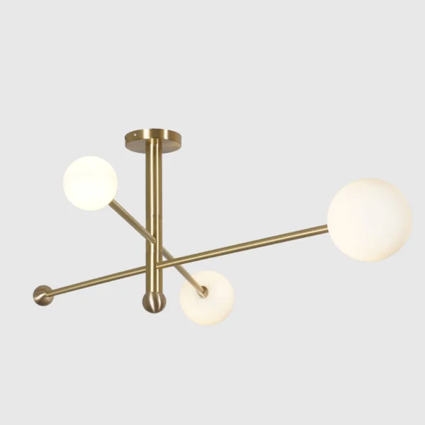 Three Globe Light Brass Linear Sputnik Chandelier - Image 3