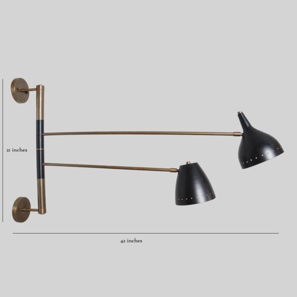 Double Shade Brass Articulated Arm Wall Fixture - Image 4
