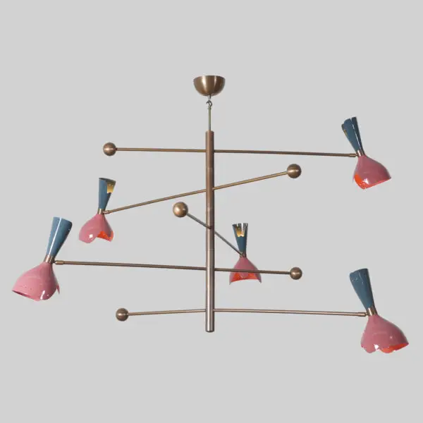 Five Shade Light Stilnovo Brass Chandelier Fixture - Image 3