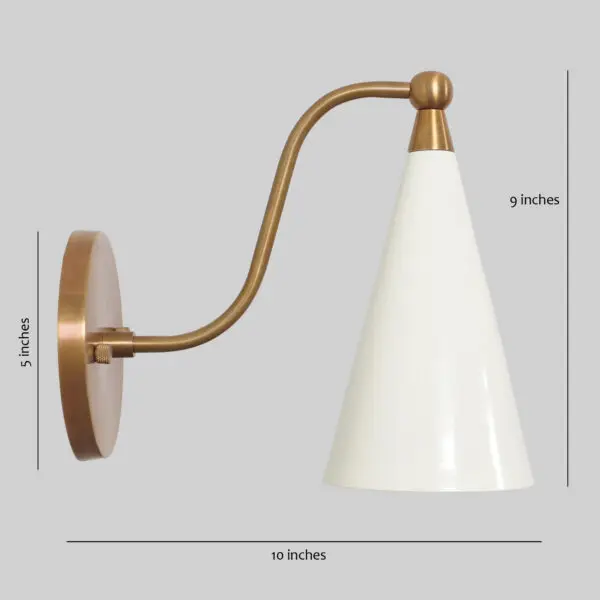 Single Light Cone Shade Brass Wall Sconce - Image 3