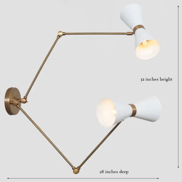 Brass Articulated Arm Double Shade Wall Lamp - Image 3