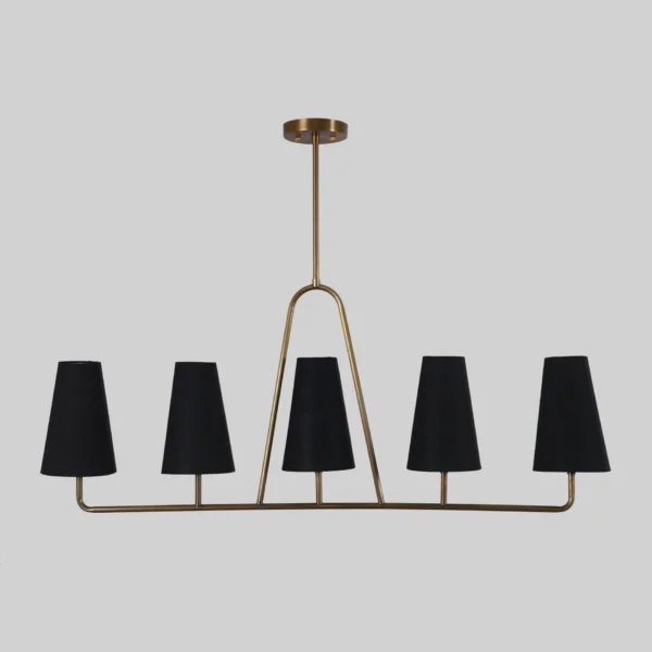 Five Linen Shade Linear Light Brass Chandelier Fixture - Image 3