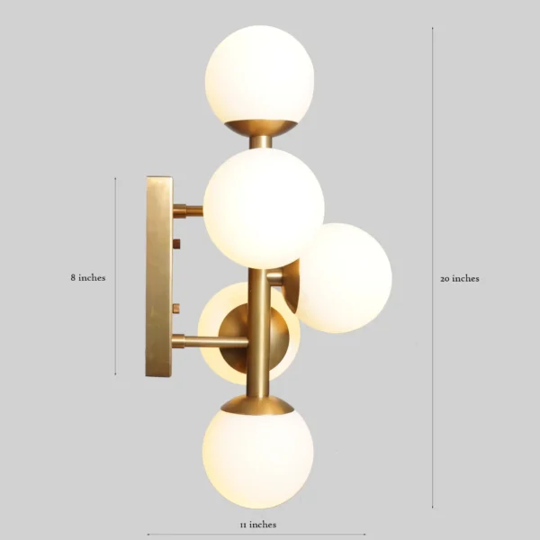 Five Globe Brass Wall Sconce - Image 3