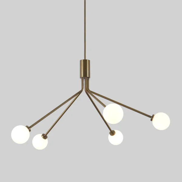 Five Globe Brass Sputnik Spider Chandelier Light Fixture - Image 2