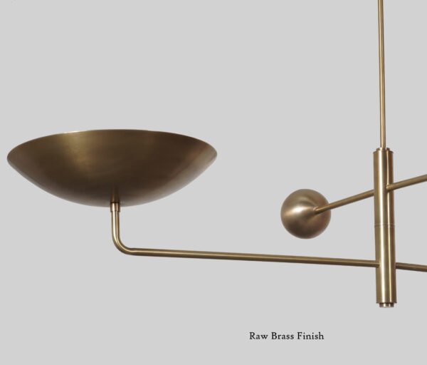 Two Curved Disk Shade Brass Chandelier Fixture - Image 3