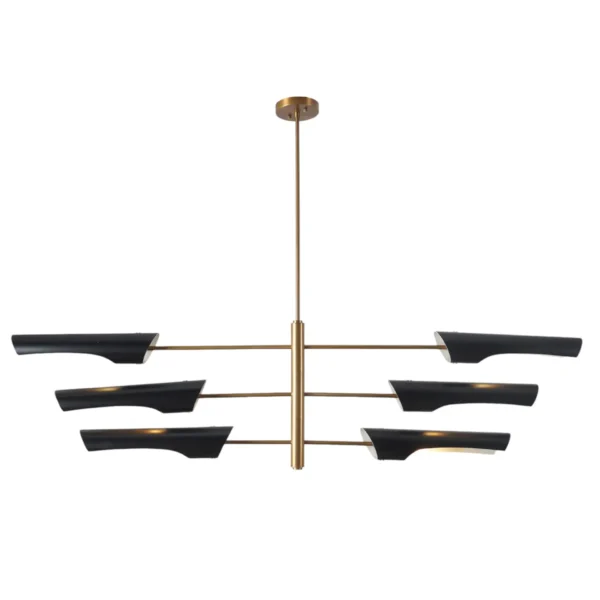 Modern Brass Six Shade Three Tired Sputnik Chandelier - Image 3