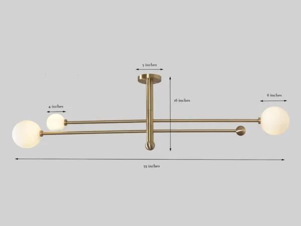 Three Globe Light Brass Linear Sputnik Chandelier - Image 5