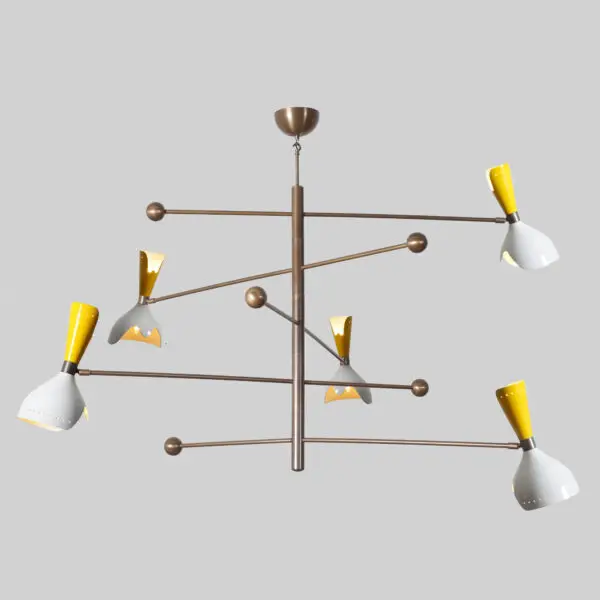 Five Shade Light Stilnovo Brass Chandelier Fixture - Image 2