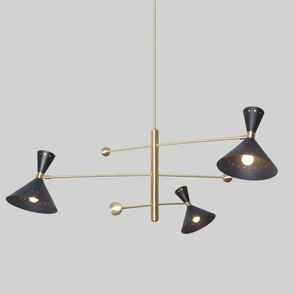 3 Shade Light Stilnovo Brass Chandelier Fixture