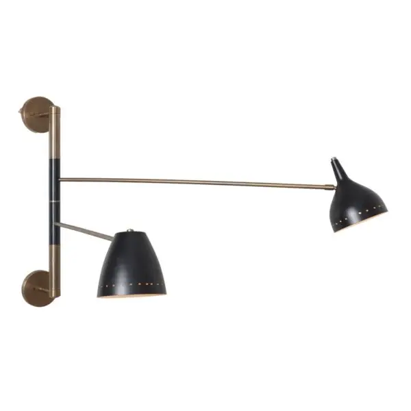 Double Shade Brass Articulated Arm Wall Fixture - Image 3