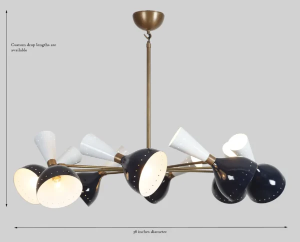 Diabola 8 Shade Light Stilnovo Brass Chandelier Fixture - Image 3
