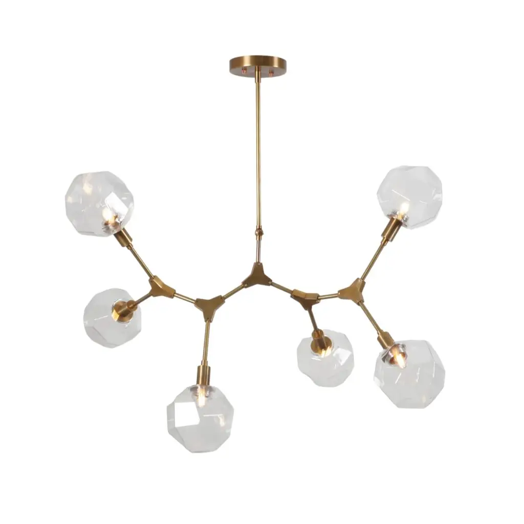 Modern Brass Six Globe Sputnik Branch Chandelier