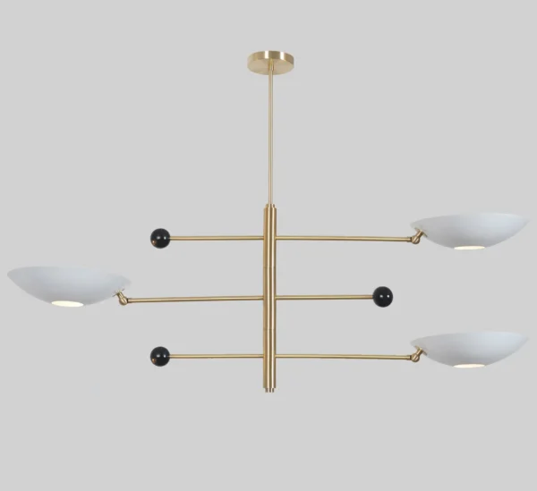 Four Curved Disk Shade Brass Pendant Light - Image 3