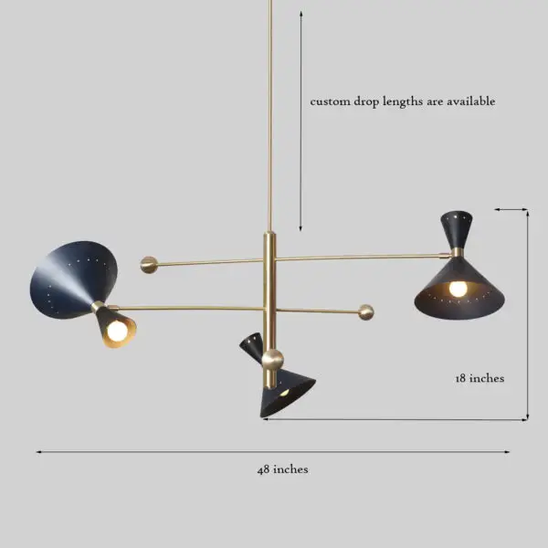 3 Shade Light Stilnovo Brass Chandelier Fixture - Image 4
