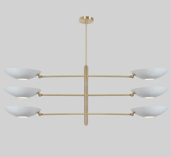 Four Curved Disk Shade Brass Pendant Light - Image 4
