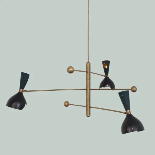 Three Light Shade Brass Pendant Light Fixture