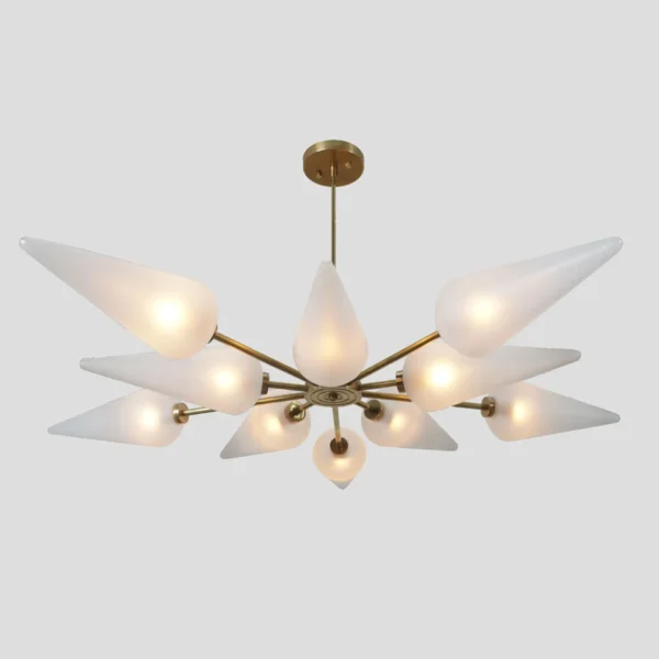 Ten Glass Shade Light Brass Sputnik Chandelier Ceiling Light - Image 3