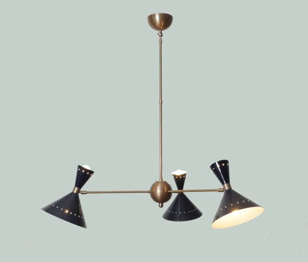 Three Cone Shade Light Brass Sputnik Chandelier