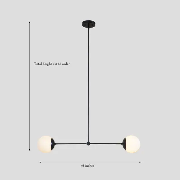 Two Globe Light Brass Linear Pendant Light - Image 3