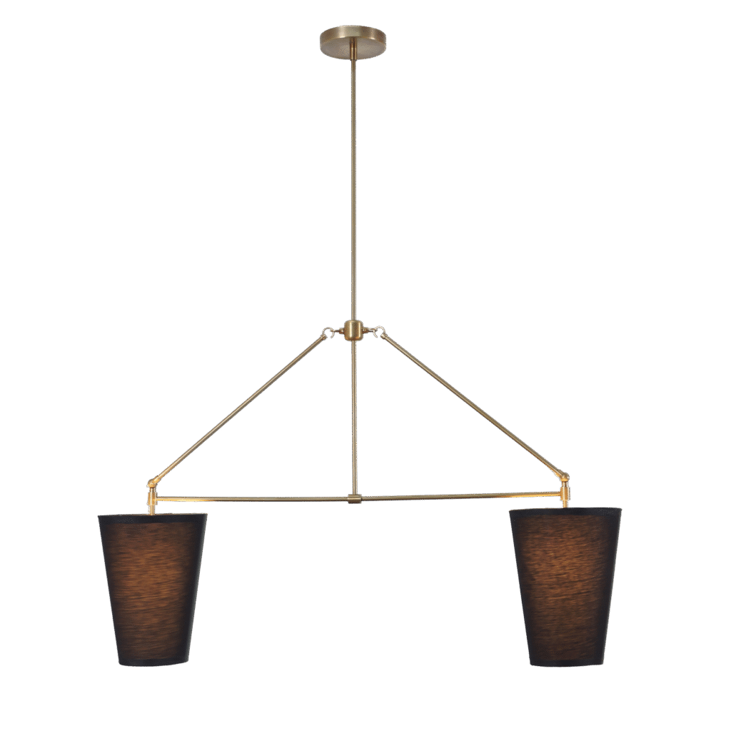 Two Light Linen Shade Brass Pendant Ceiling Light Fixture