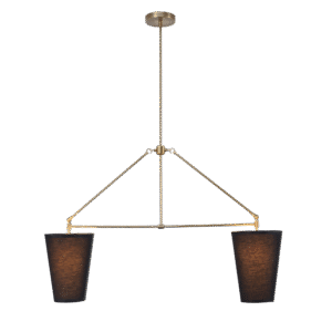 Two Light Linen Shade Brass Pendant Ceiling Light Fixture