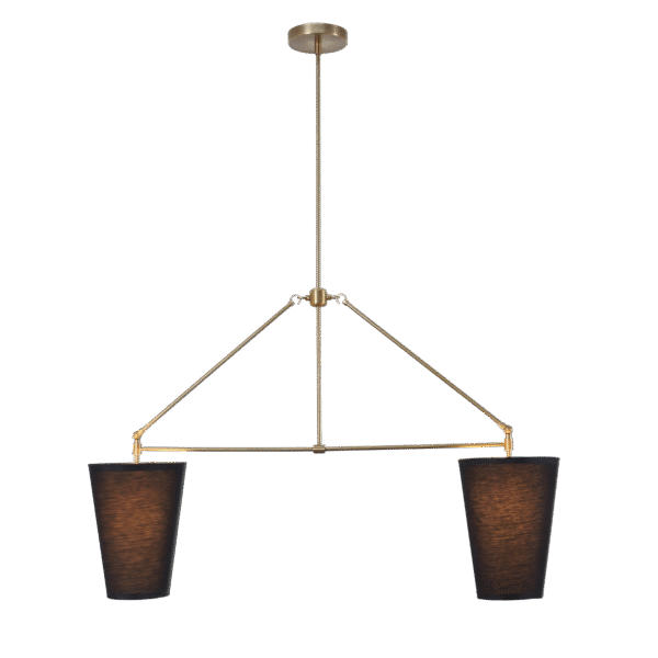 Two Light Linen Shade Brass Pendant Ceiling Light Fixture