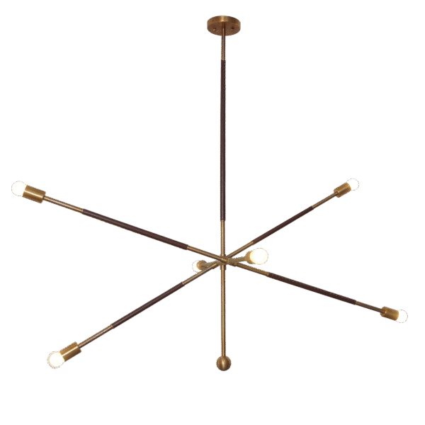 Stilnovo Brass Six Light Highway Ceiling Chandelier Pendant Light