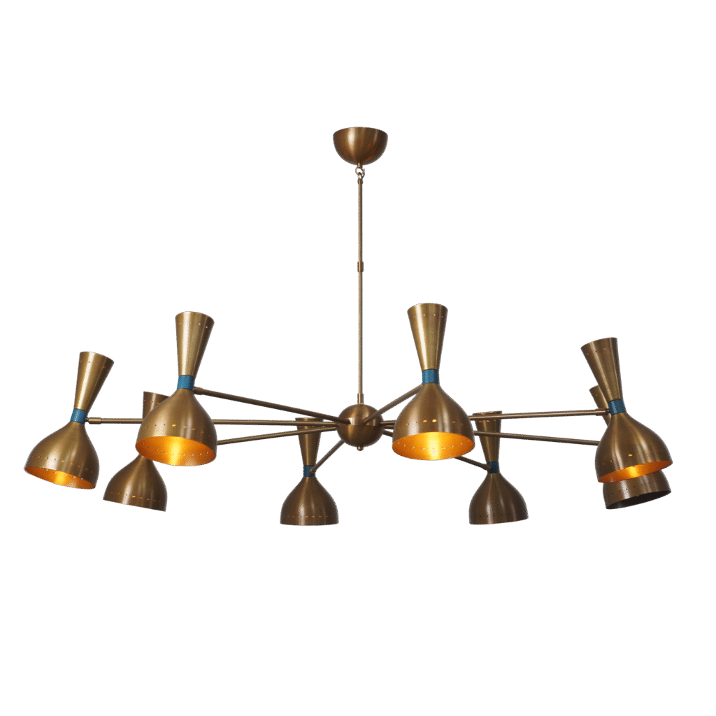 Diabola 8 Shade Light Stilnovo Brass Chandelier Fixture
