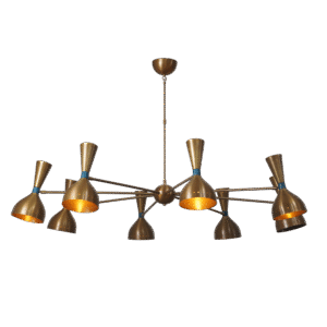 Diabola 8 Shade Light Stilnovo Brass Chandelier Fixture