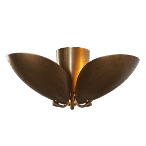 Three Light Shade Turtle Flush Mount Brass Ceiling Fixture