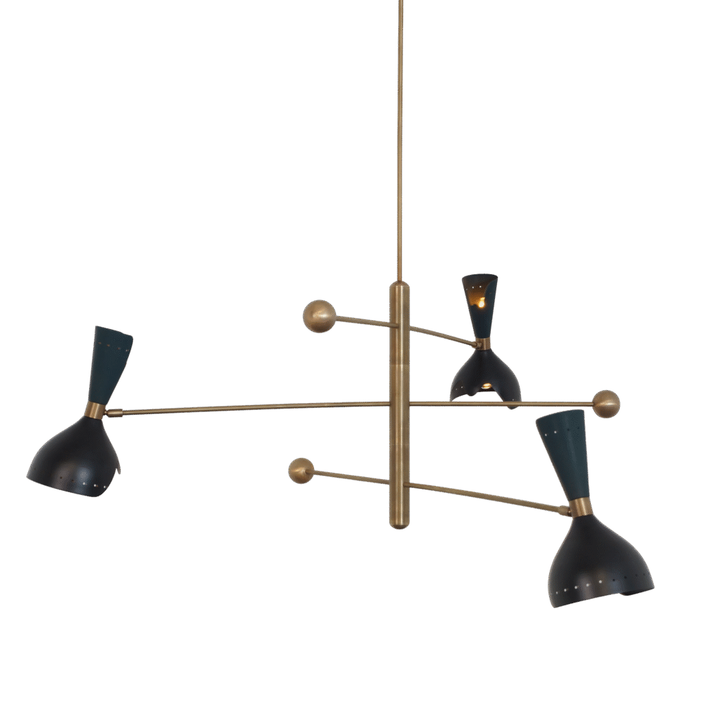 Three Light Shade Brass Pendant Light Fixture