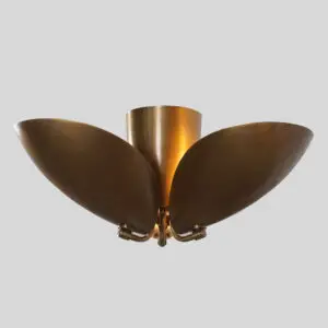 Three Light Shade Turtle Flush Mount Brass Ceiling Fixture