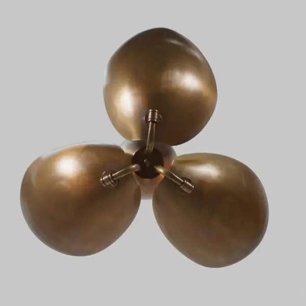 Three Light Shade Turtle Flush Mount Brass Ceiling Fixture - Image 4